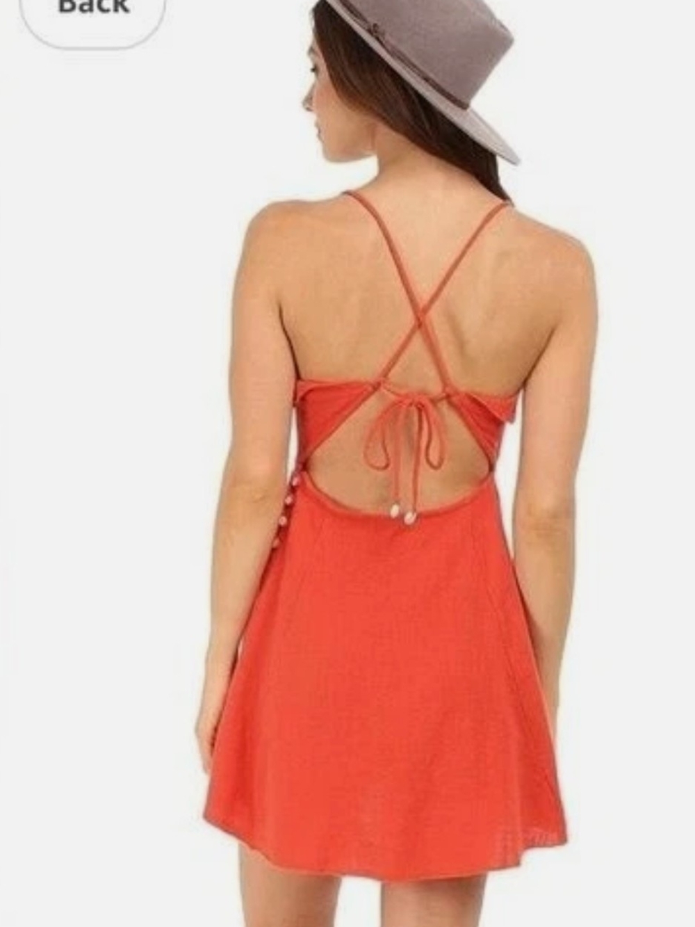 MAKE OFFER!! Free People - More Than a Mini Dress, Coral, Lace Up Back, Size L - Picture 8 of 10